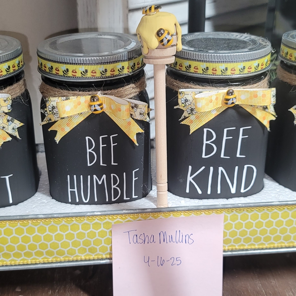 Handmade Bee-Themed Black and Yellow Jar Set